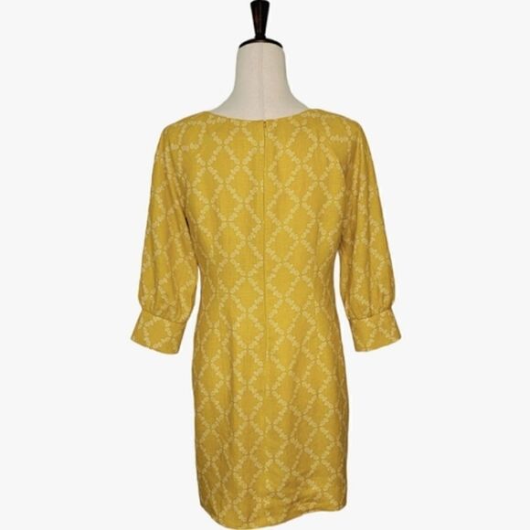 Boden Kate Mustard Yellow Pineapple 3/4 Sleeve 100% Linen Dress Size 8 Petite - Picture 4 of 9